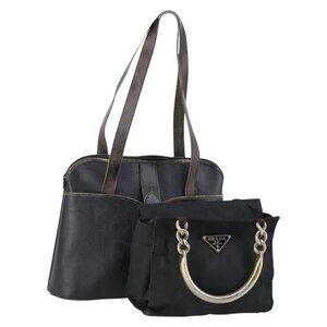 PRADA Christian Dior Hand Bag Nylon PVC 2 Set Black Gold Auth am9808
